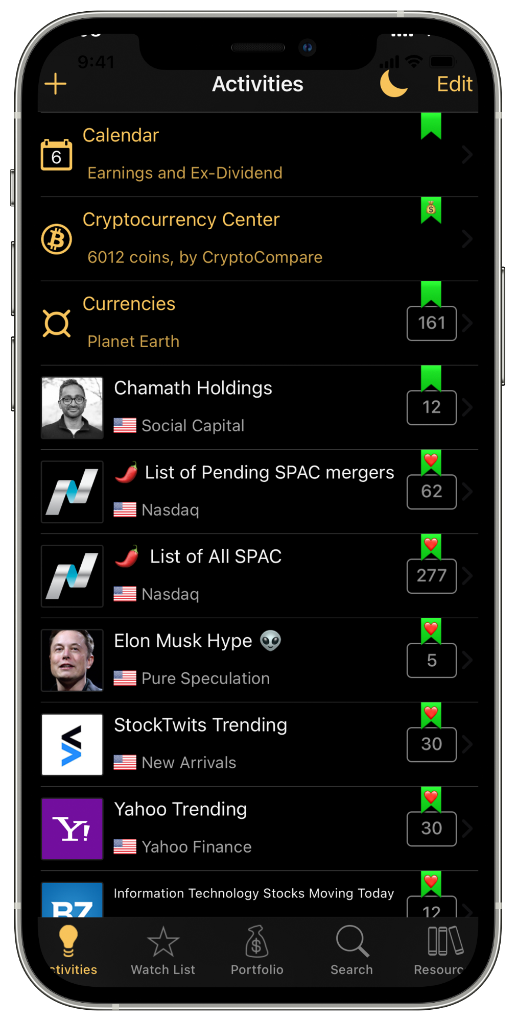 Stocks Live App Main Screen